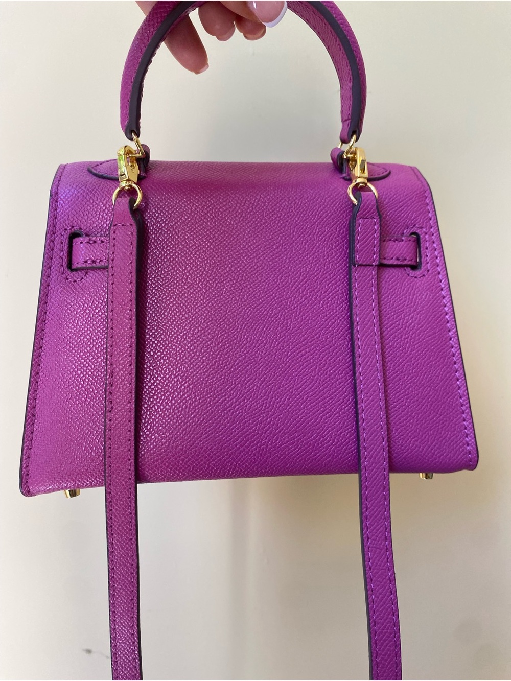 Lily & Bean Purple Pink Leather Top-Handle Kelly Bag - Picture 4 of 10